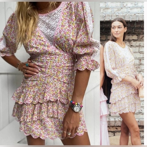 LoveShackFancy Marquise Mini Floral Dress in Fruity Punch Size 2 - Picture 3 of 11